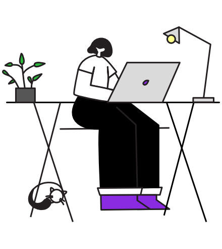 Illustration of a Woman sitting on a desk with her computer
