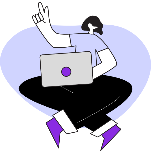 Hero Illustration of a Woman on a Laptop greeting the User