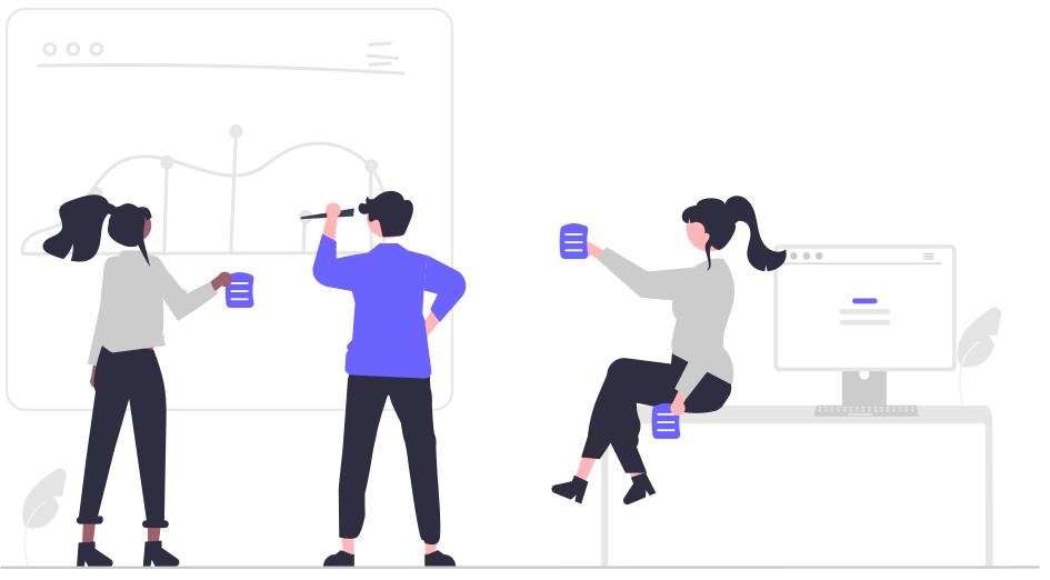 Hero Illustration of a Woman on a Laptop greeting the User